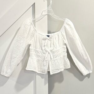 NWOT 100% Cotton Cropped Peasant Long Double Weave Sweetheart Neckline Bow Top